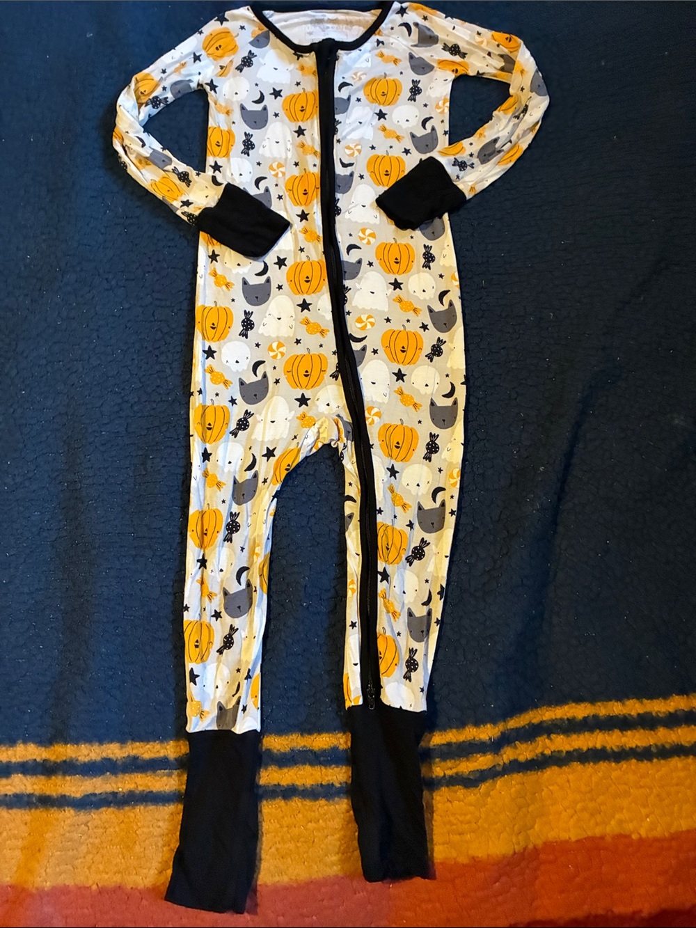 Little Sleepies Orange Pumpkin & Black Trim Halloween One-Piece Footie
